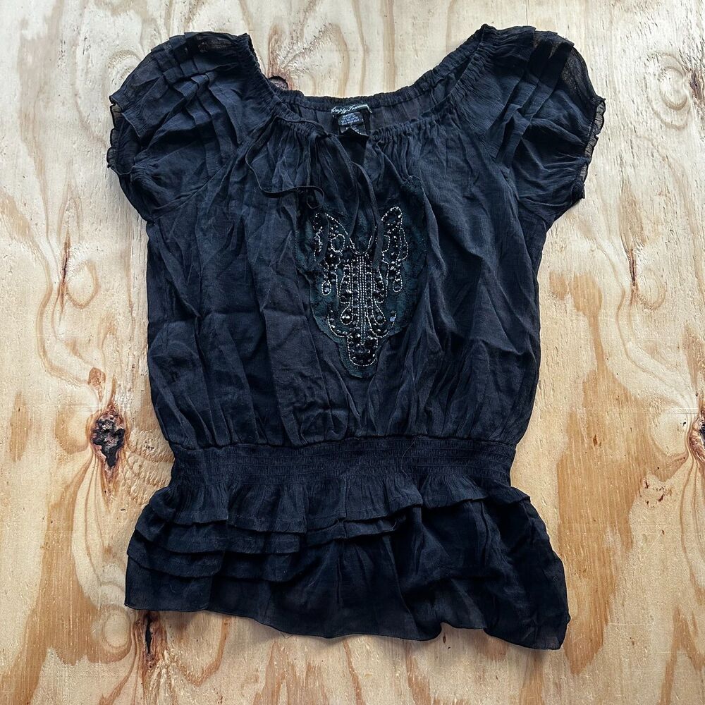 Simply Irresistible Black Smocked Peplum Top - Large